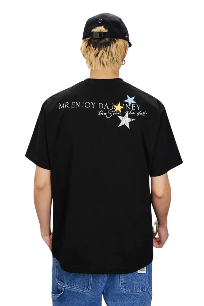 Black MEDM SS25 Snake Star Patch Tee from Mr Enjoy Da Money for a stylish streetwear look