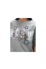 Gray MEDM SS25 Snake Star Patch Tee with colorful star graphics for trendy casual wear