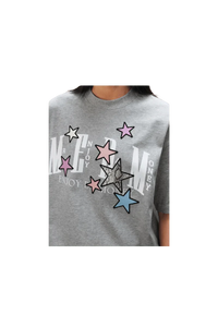 Gray MEDM SS25 Snake Star Patch Tee with colorful star graphics for trendy casual wear