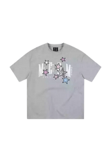 MEDM SS25 Snake Star Patch Tee in Gray with Colorful Star Graphic Design