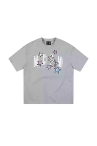 MEDM SS25 Snake Star Patch Tee in Gray with Colorful Star Graphic Design