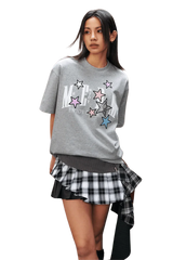 MEDM SS25 Snake Star Patch Tee in Grey with Colorful Star Embroidery and Casual Fit