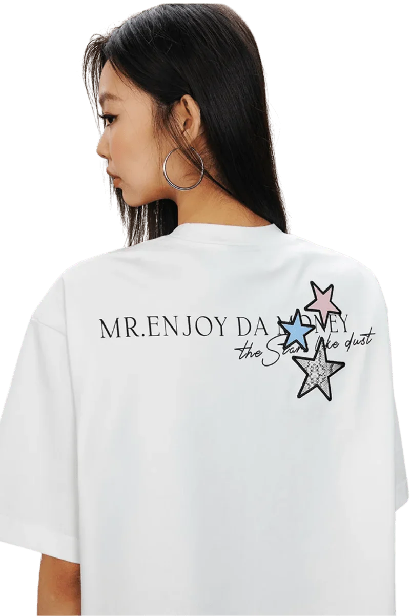 MEDM SS25 Snake Star Patch Tee featuring colorful star patches and a stylish back design