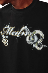 MEDM SS25 Snake Year Limited Edition Tee in Black with Sparkling Snake and Logo Design