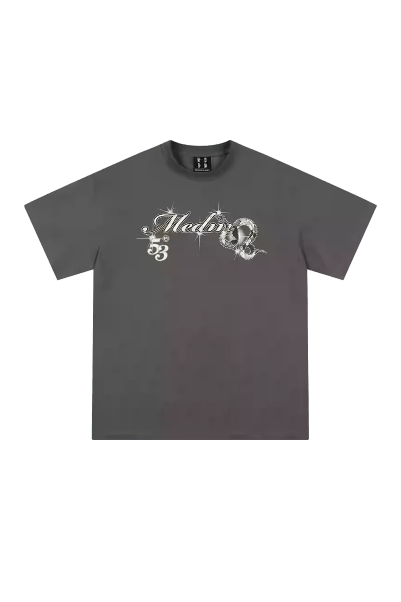 MEDM SS25 Snake Year Limited Edition Tee in dark grey with unique graphic design and relaxed fit