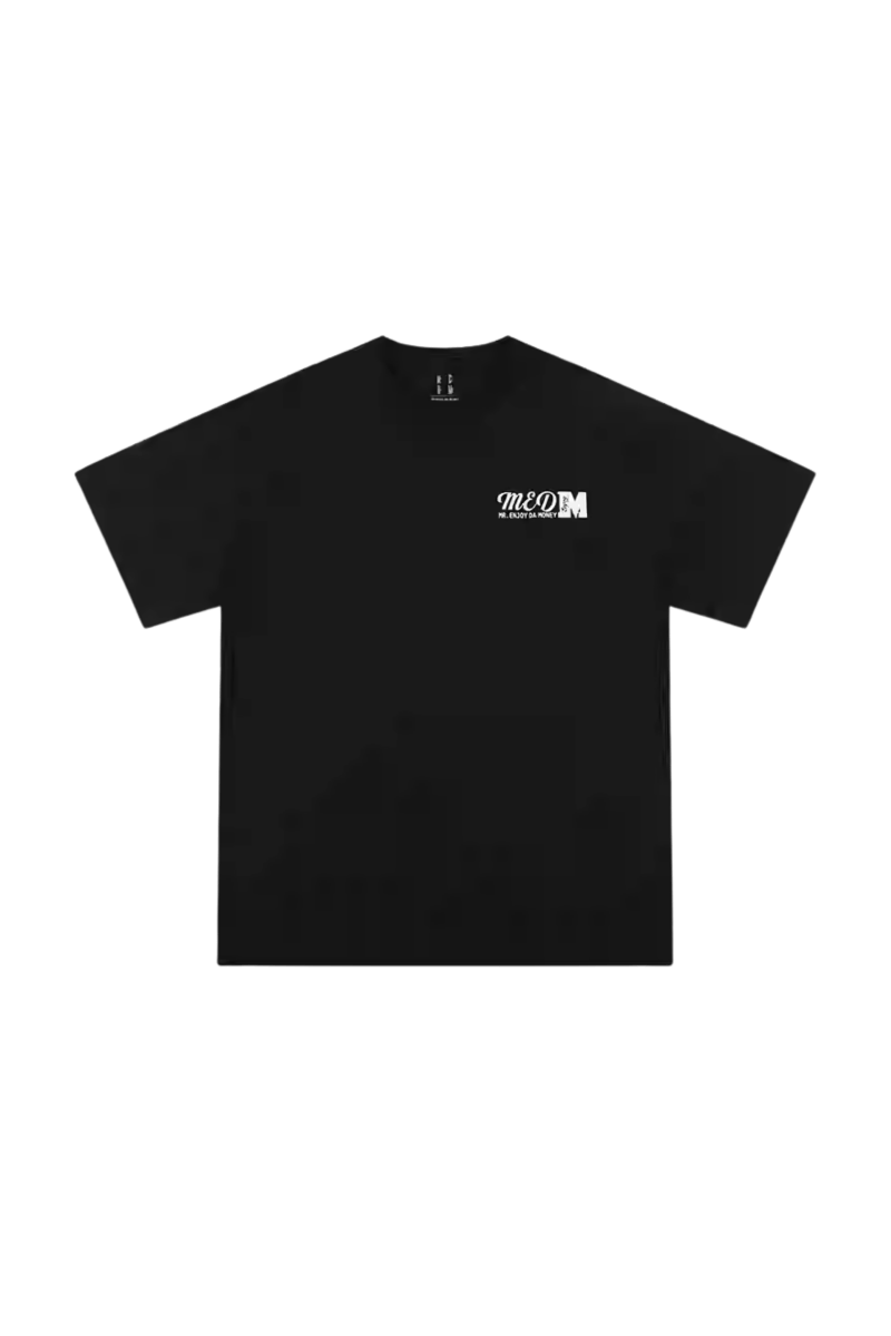 MEDM SS25 The Time Basic Logo Tee in black with white logo detail for casual wear