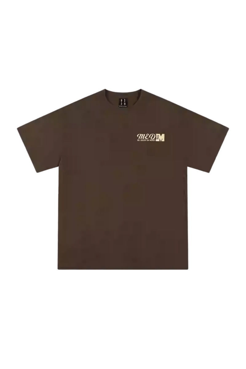 MEDM SS25 The Time Basic Logo Tee in brown color with minimalist logo design