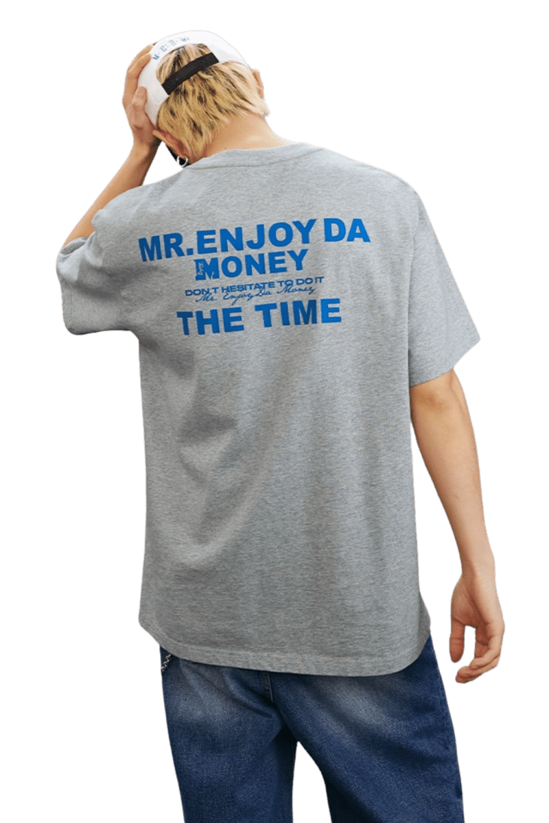 MEDM SS25 The Time Basic Logo Tee in Gray with Blue Text for Casual Style