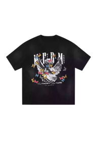MEDM SS25 Washed Angel Butterfly Tee in black featuring graphic print and relaxed fit