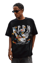 MEDM SS25 Washed Angel Butterfly Tee featuring a vibrant graphic design on a black shirt
