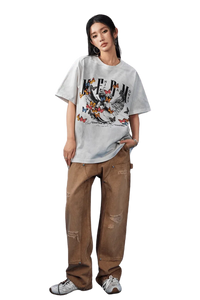 Model wearing MEDM SS25 Washed Angel Butterfly Tee with butterfly graphic and relaxed fit