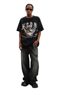 MEDM SS25 Washed Angel Butterfly Tee in black with vibrant graphic design on front