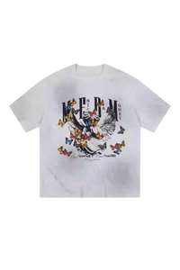 MEDM SS25 Washed Angel Butterfly Tee featuring a vibrant butterfly design on a white tee