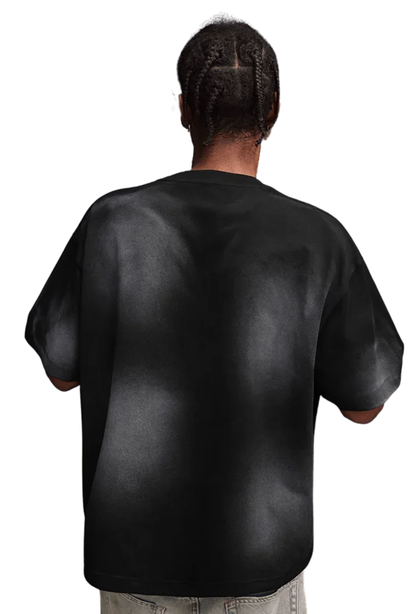 MEDM SS25 Washed Arch Logo Tee in black, featuring a relaxed fit and unique washed design