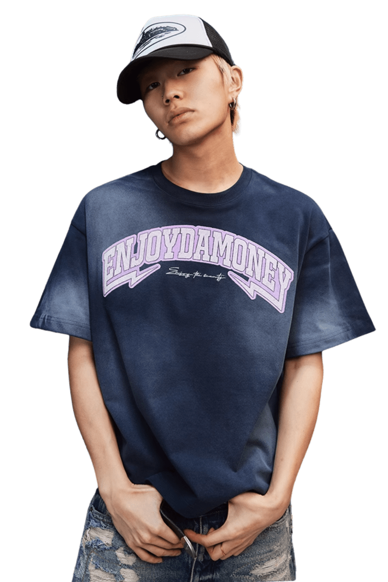 MEDM SS25 Washed Arch Logo Tee in navy with stylish graphics for casual streetwear fashion