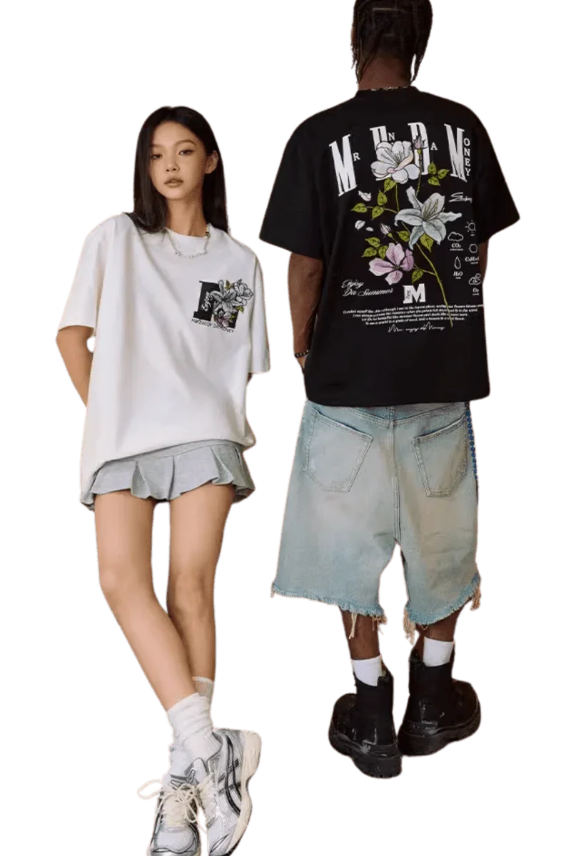 MEDM Summer Flowers Embroidery Tee featuring a stylish floral design on a casual t-shirt for summer wear
