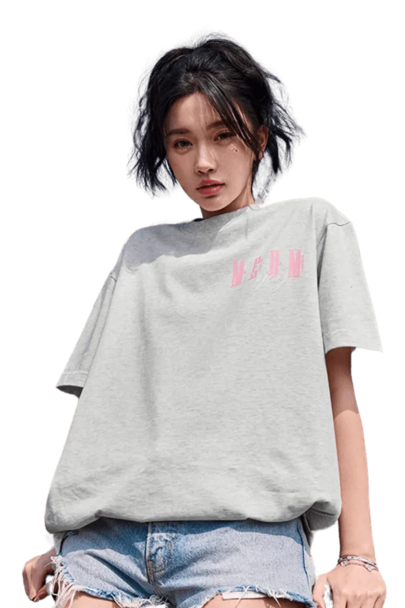 MEDM Three Colour Print Tee in Grey with a relaxed fit for casual style and comfort