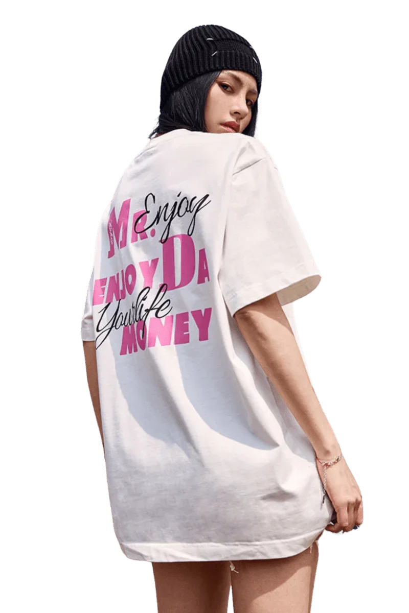 Mr Enjoy Da Money MEDM Three Colour Print Tee with bold graphics on a relaxed fit for casual wear