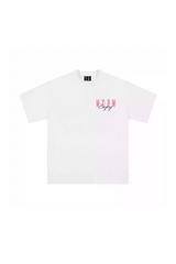 White MEDM Three Colour Print Tee featuring bold pink branding for a stylish look