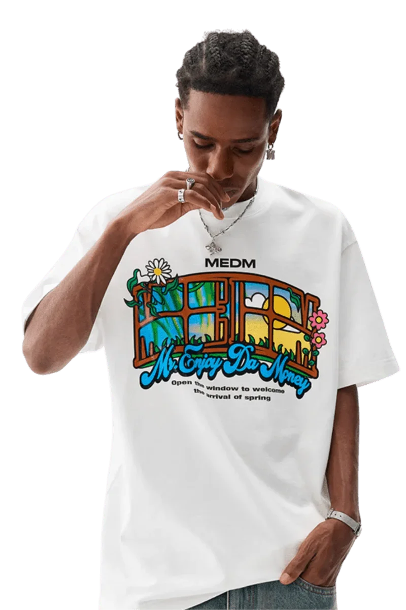 MEDM Window Spring Tee white t-shirt by Mr Enjoy Da Money with colorful spring graphic design