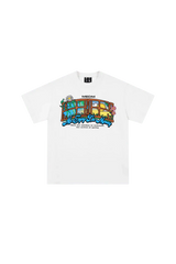White MEDM Window Spring Tee by Mr Enjoy Da Money featuring colorful window graphic and brand logo