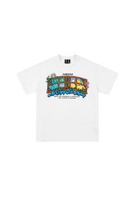 White MEDM Window Spring Tee by Mr Enjoy Da Money featuring colorful window graphic and brand logo