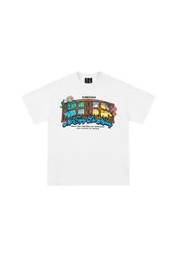White MEDM Window Spring Tee by Mr Enjoy Da Money featuring colorful window graphic and brand logo