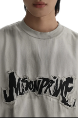 Masonprince Vintage Patch Tee in light gray with bold black distressed logo patch on chest