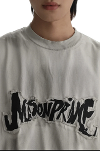 Masonprince Vintage Patch Tee in light gray with bold black distressed logo patch on chest