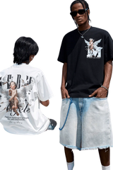 Mr Enjoy Da Money SS24 Colored Angel Series Print Tee in black and white with unique angel graphic design