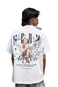 SS24 Colored Angel Series Print Tee with angel graphic and bold lettering on the back