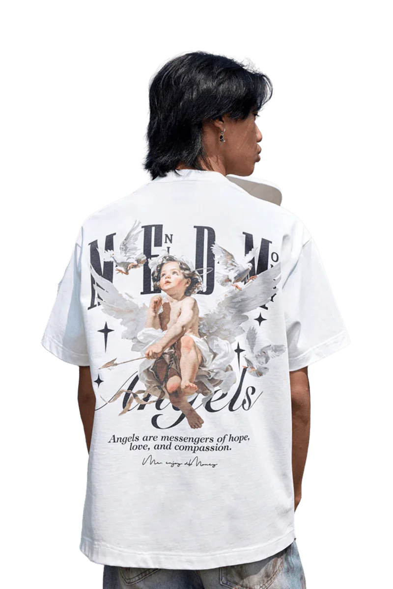 SS24 Colored Angel Series Print Tee with angel graphic and bold lettering on the back
