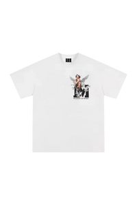 Mr Enjoy Da Money SS24 Colored Angel Series Print Tee in white with striking graphic design