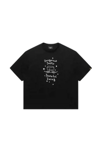 Dangerous People Peaceful Living Hand Painted Tee in black with unique artistic design