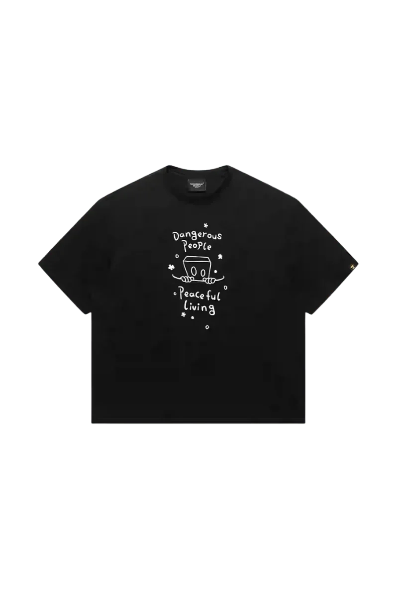 Dangerous People Peaceful Living Hand Painted Tee in black with unique artistic design
