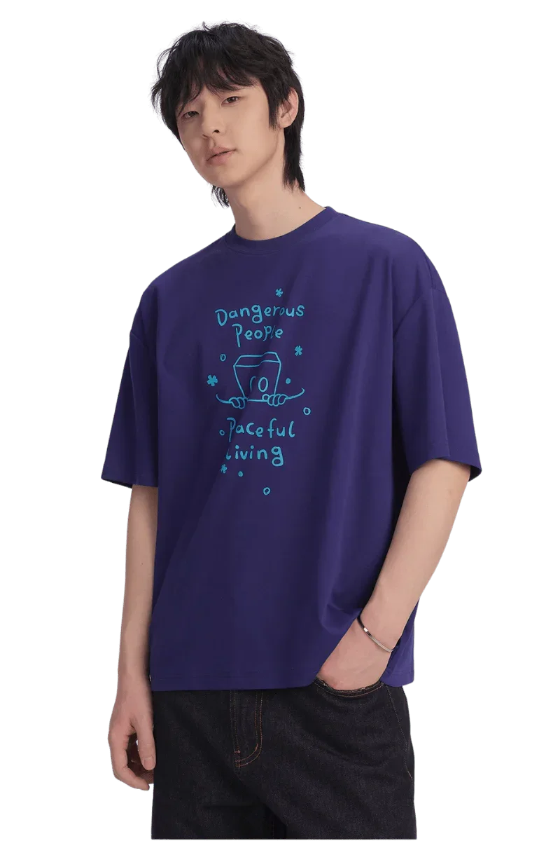Purple Dangerous People Peaceful Living Hand Painted Tee featuring unique graphic design