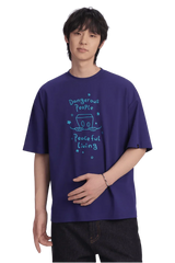 Dangerous People Peaceful Living Hand Painted Tee in purple with unique cartoon design
