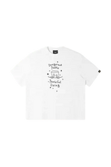 Dangerous People Peaceful Living Hand Painted Tee in white with graphic design
