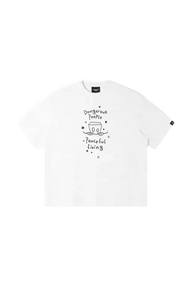 Dangerous People Peaceful Living Hand Painted Tee in white with graphic design