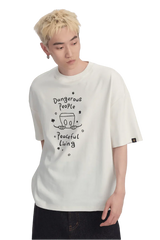 Dangerous People Peaceful Living Hand Painted Tee in white with unique graphic design for casual wear