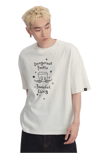Dangerous People Peaceful Living Hand Painted Tee in white with unique graphic design for casual wear
