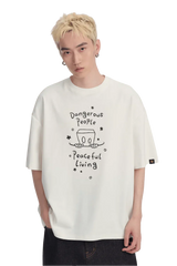 Dangerous People Peaceful Living Hand Painted Tee in white with unique graphic design