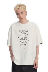 Dangerous People Peaceful Living Hand Painted Tee in white with unique graphic design