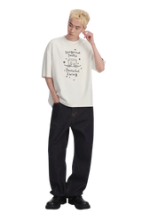 Dangerous People Peaceful Living Hand Painted Tee in white with artistic design and relaxed fit