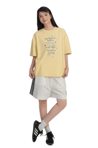 Dangerous People Peaceful Living Hand Painted Tee in Yellow with Relaxed Fit for Casual Wear