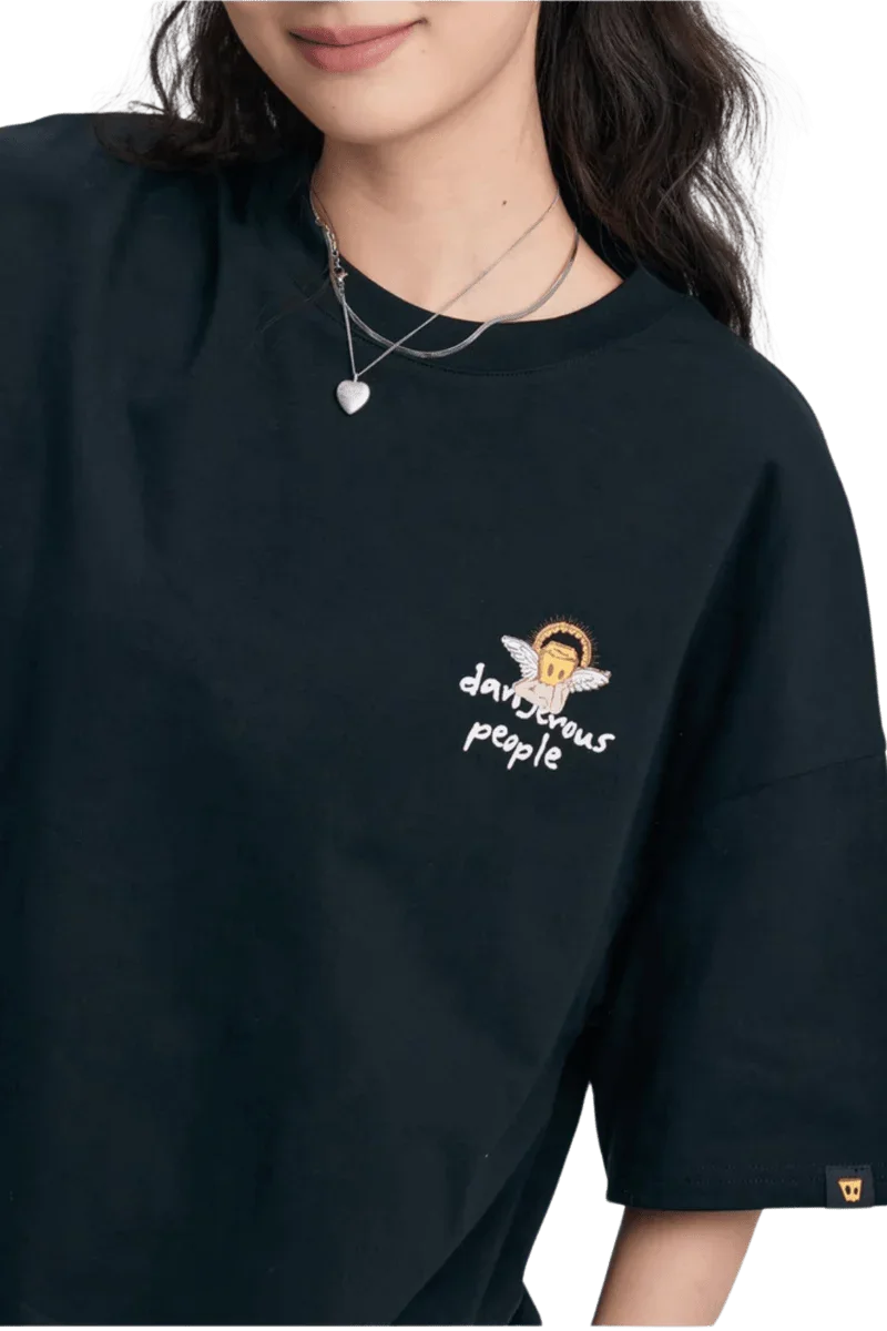 Black Dangerous People Rainbow Angel t-shirt featuring a vibrant angel graphic on the chest