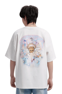 Back view of Dangerous People Rainbow Angel t-shirt featuring colorful graphic design and relaxed fit