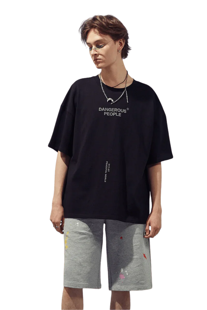 Dangerous People reflective wording t-shirt in black with oversized fit and trendy design