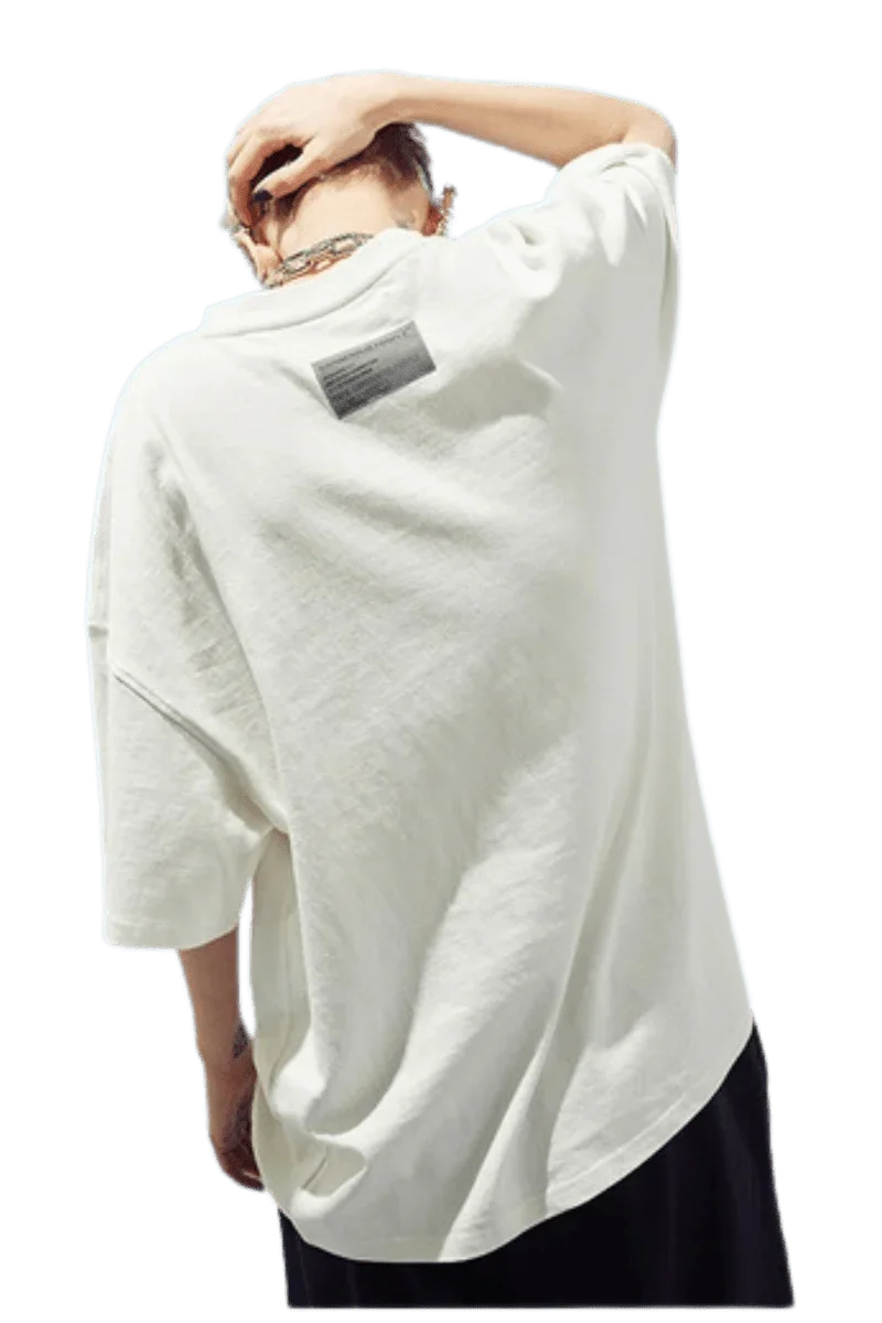 Dangerous People reflective wording t-shirt in cream color with relaxed fit and unique back design