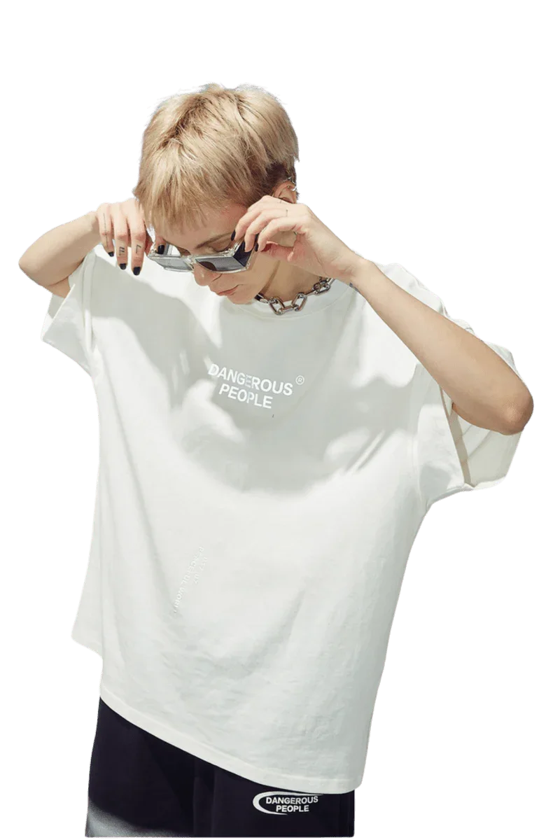 Men's Dangerous People reflective wording t-shirt in white with a relaxed fit and trendy design